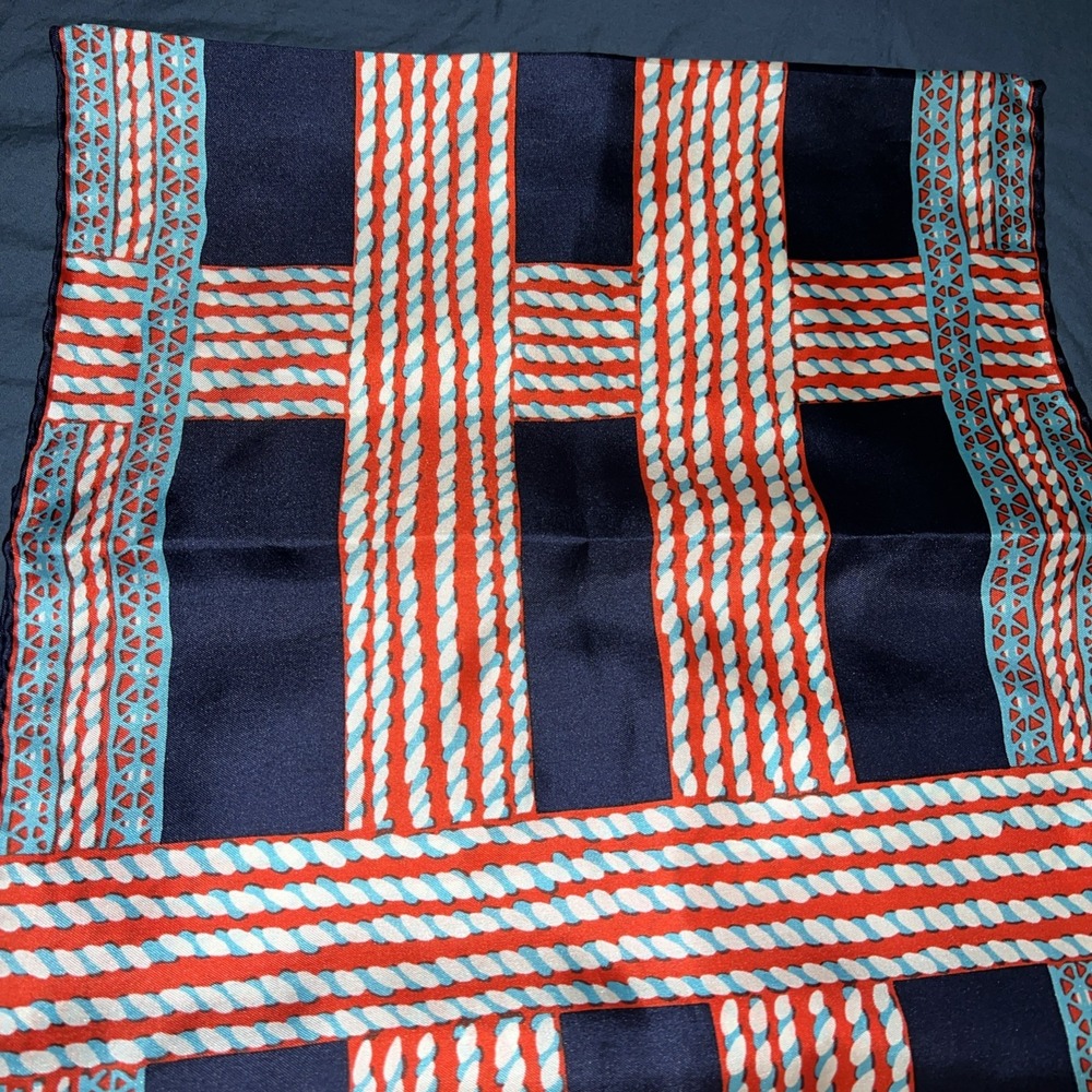 Vintage Bloomingdales Red,White, Blue Rectangle Silk Scarf 12.5" x 52" Preppy